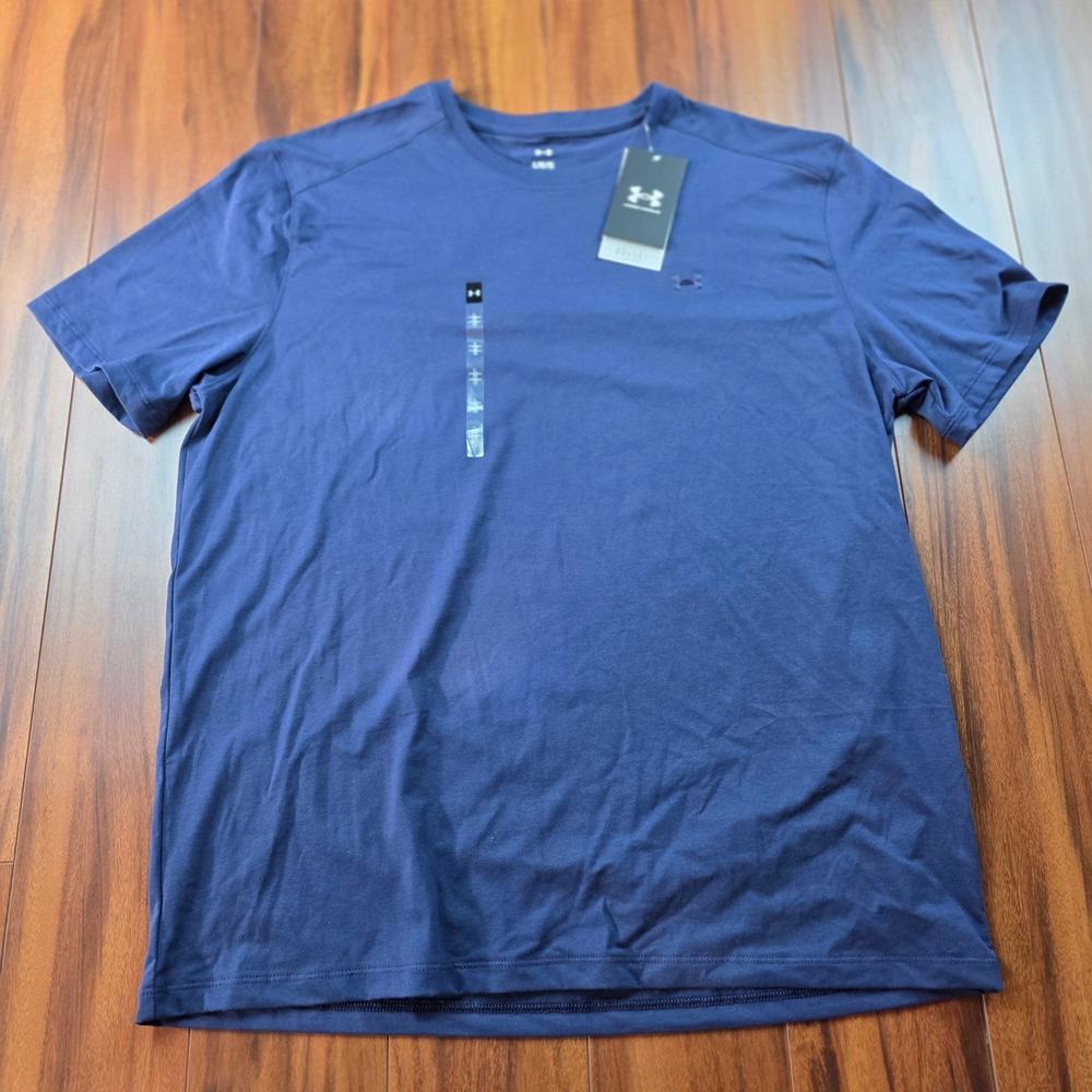 Under Armour Mens Bouncy Tee Navy Blue Neolast Stretch Cotton T-Shirt Large NWT